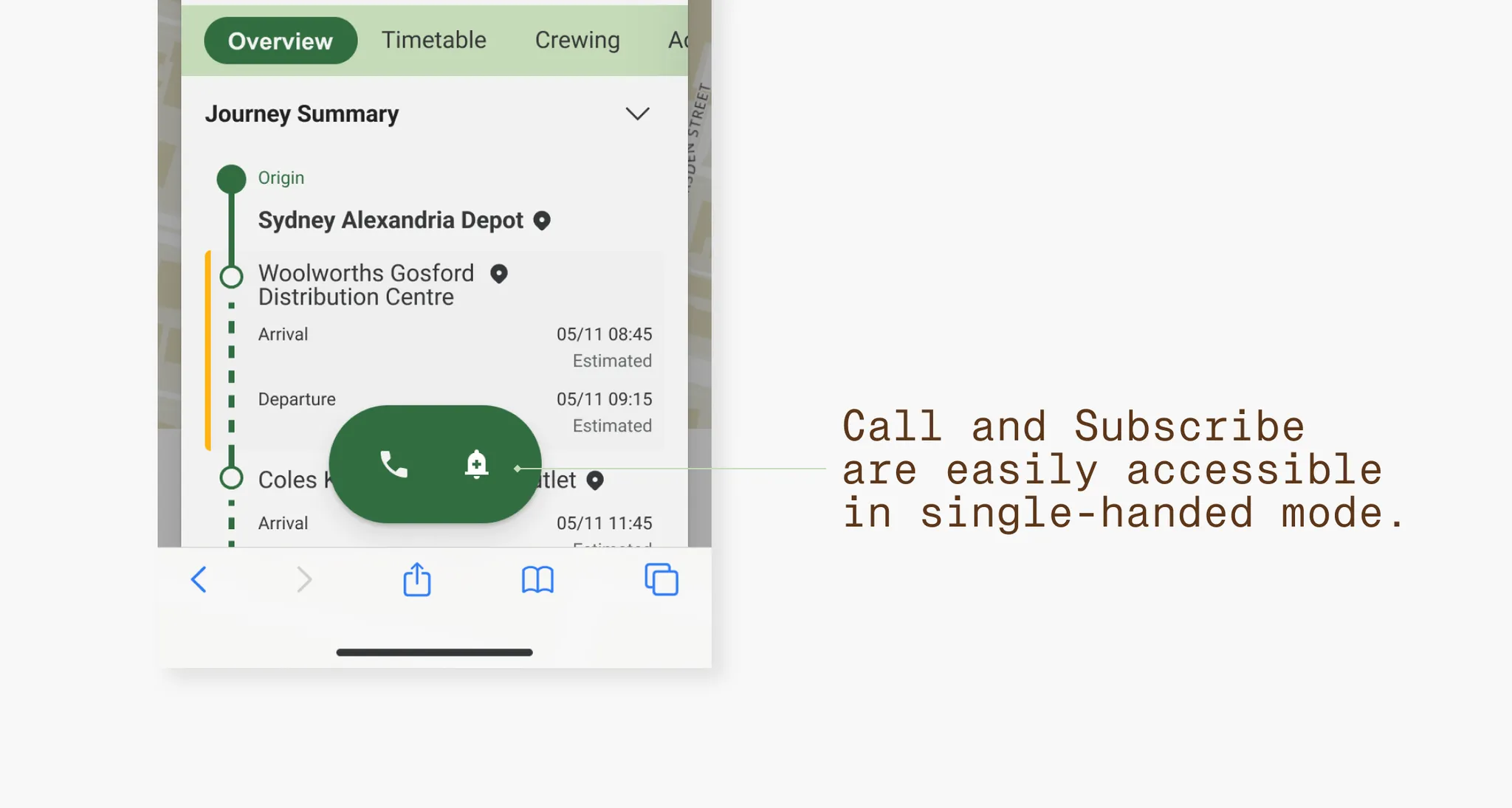 The Call and Subscribe buttons are moved from the top of the panels to the bottom center of the screen so users can reach it single-handedly.